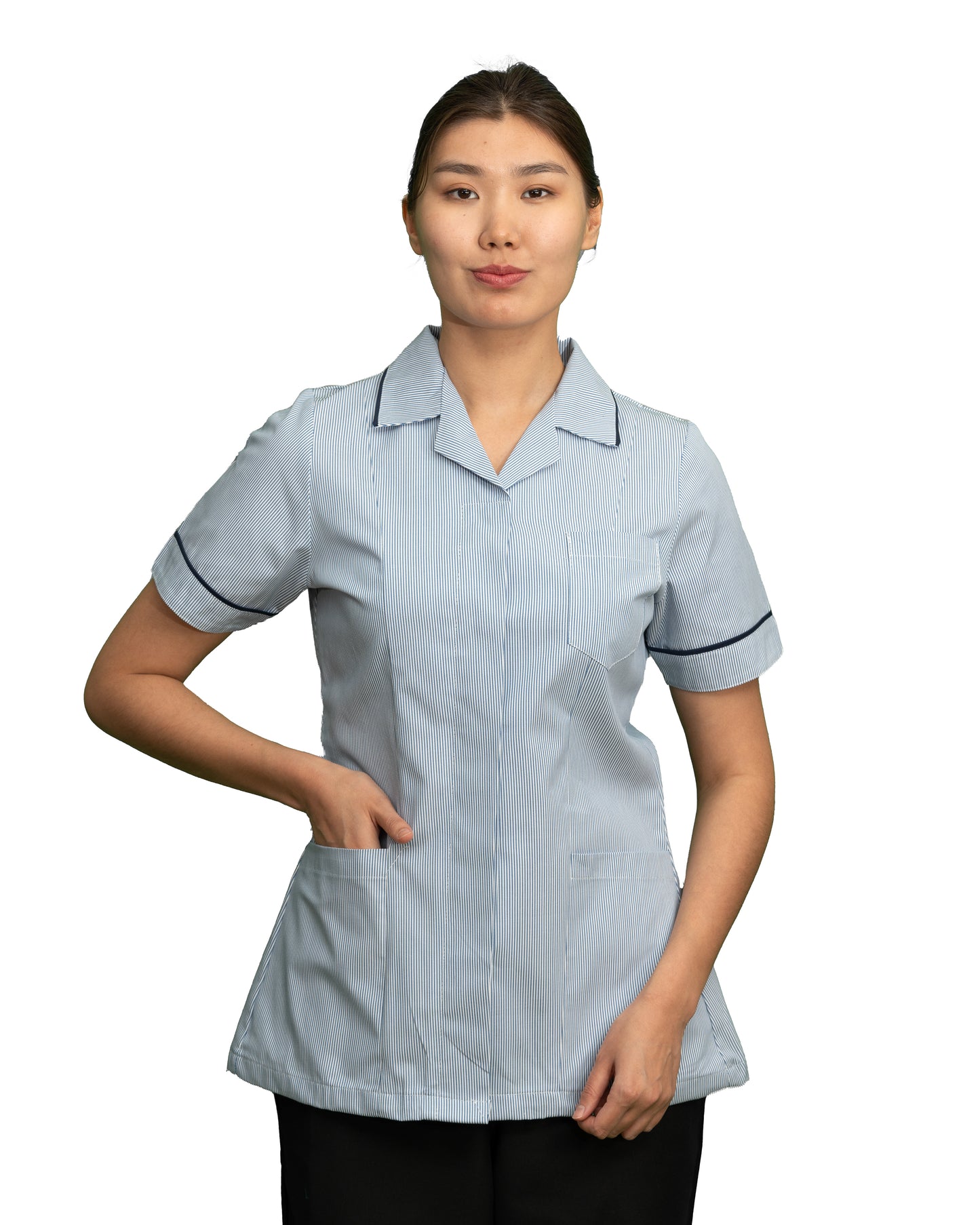 Blue stripe Ladies Reverse Collar Tunic