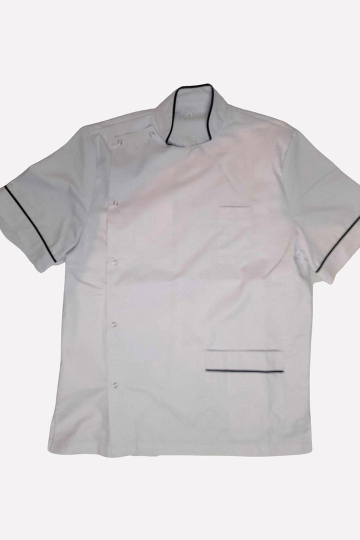Mens White with Navy trim Chinese Collar Tunic