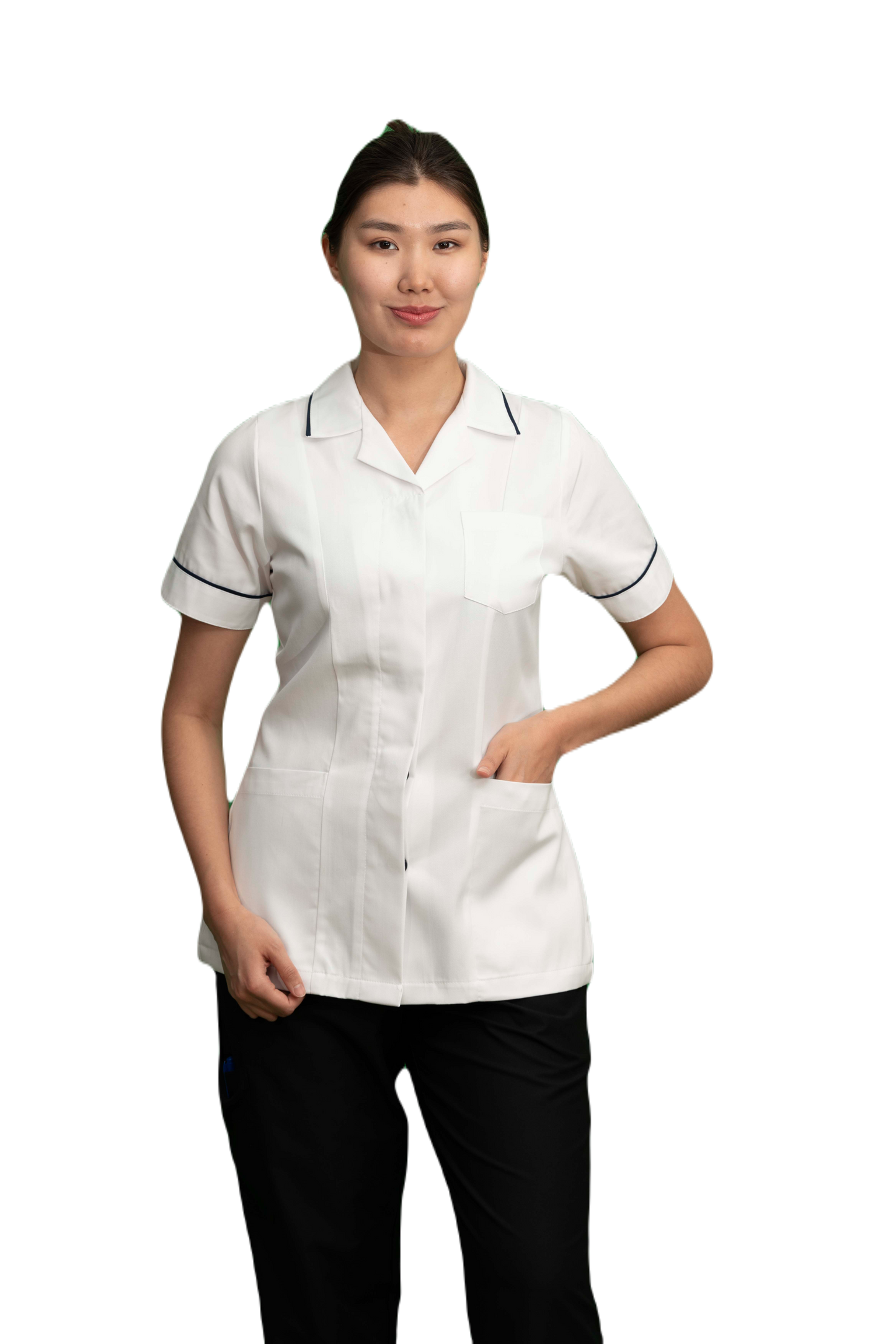 White and Navy Ladies Reverse Collar Tunic
