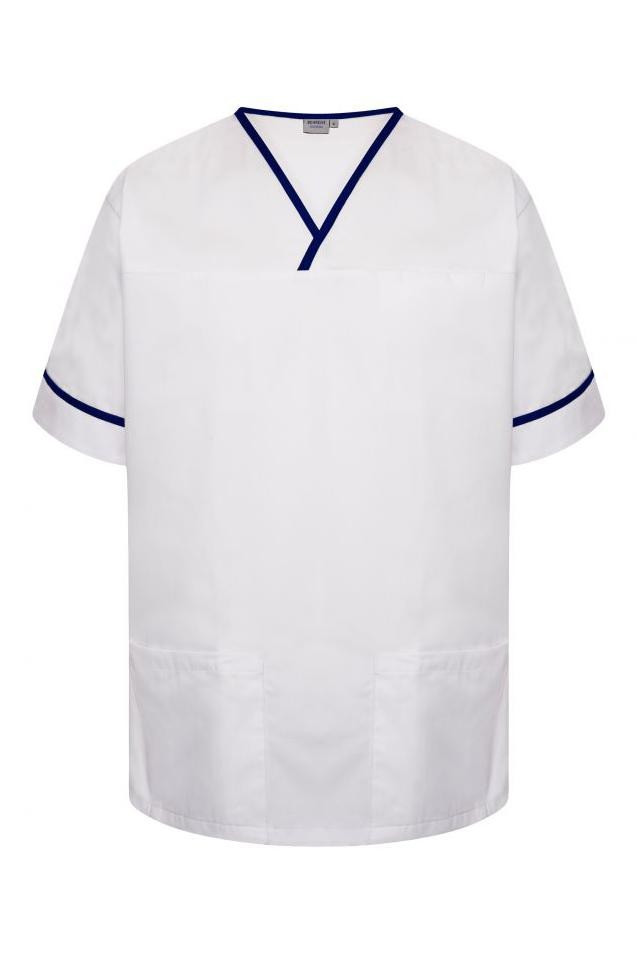 Contrast Trim Smart Scrub Top White/Navy