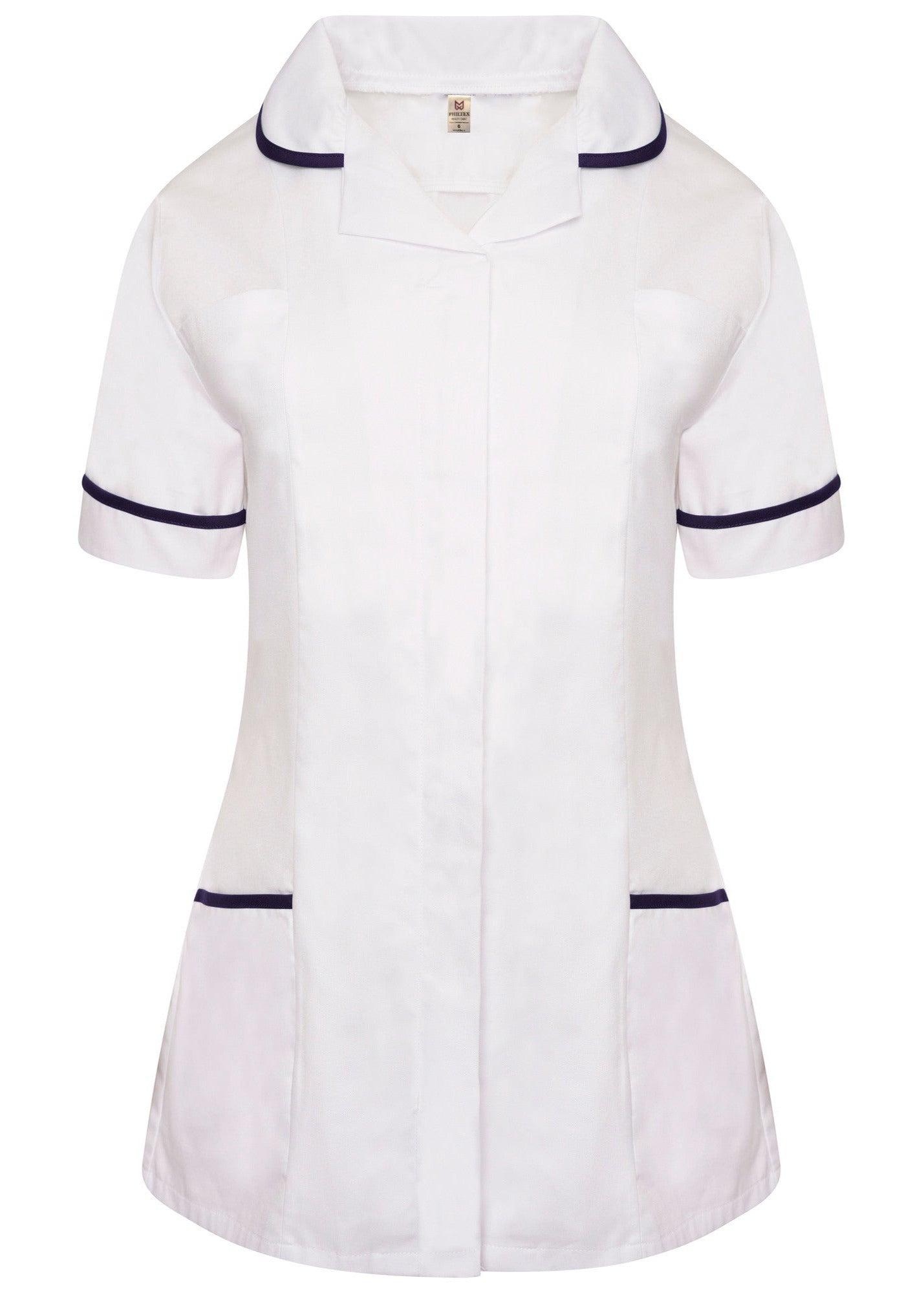 White with Navy trim Ladies Round Collar Tunic