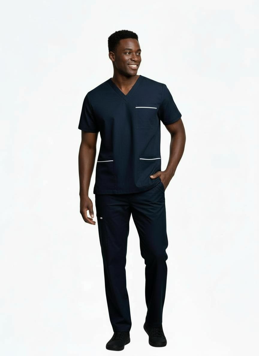 PhilTex Contrast Trim Scrub Top Navy/White