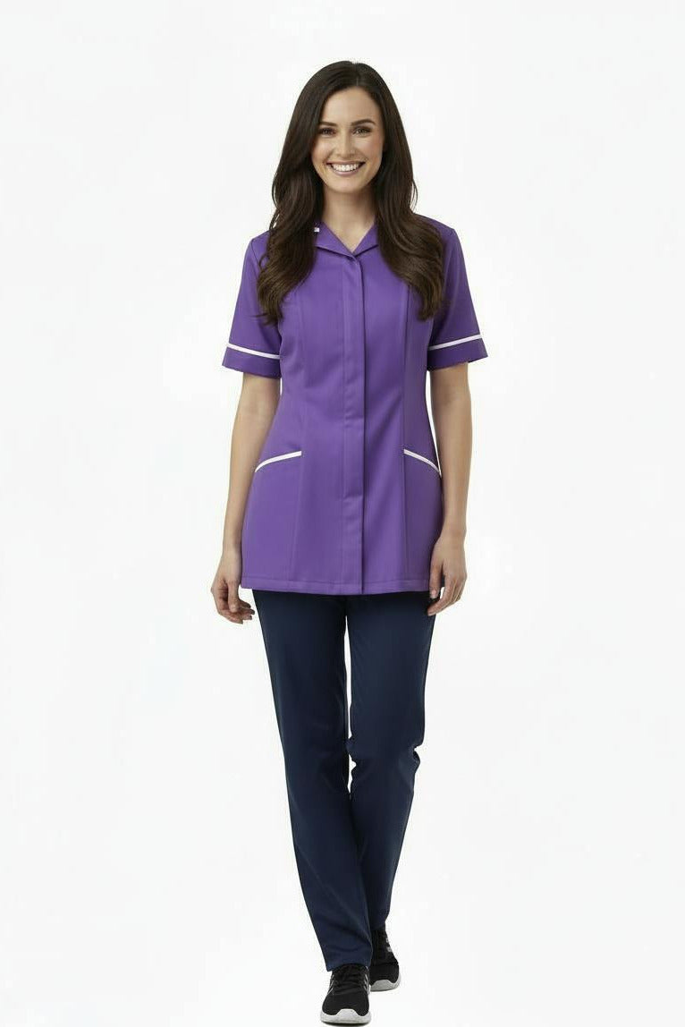 Purple with Lilac trim Ladies Round Collar Tunic