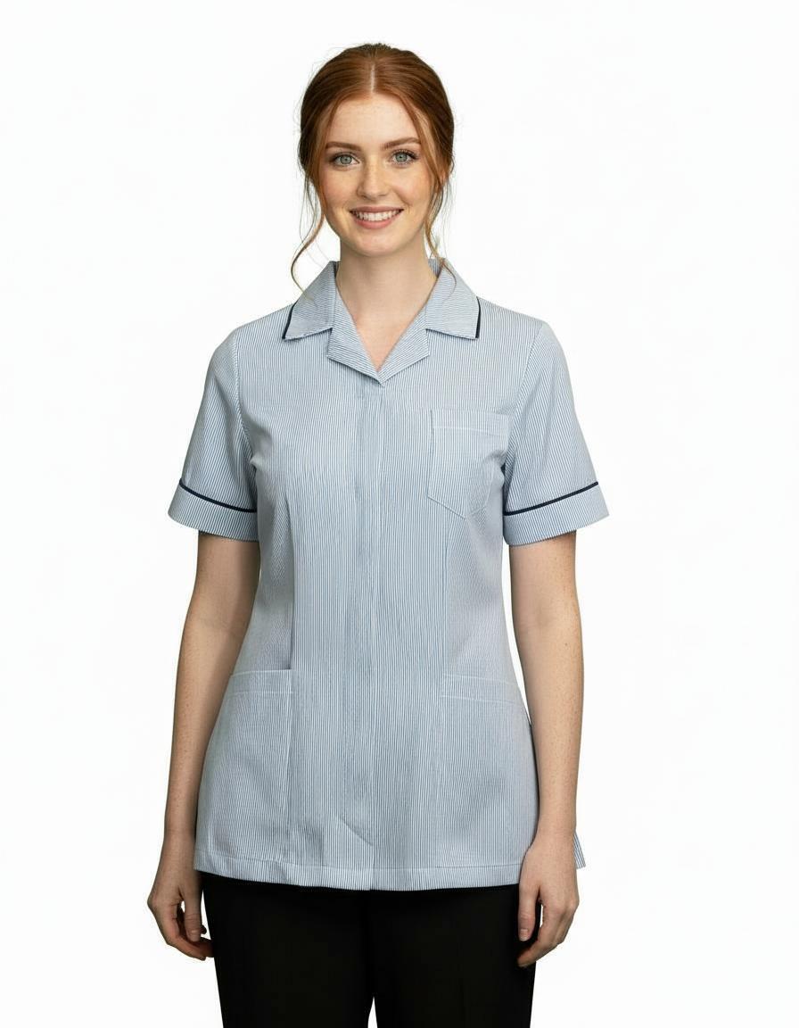 Blue stripe Ladies Reverse Collar Tunic