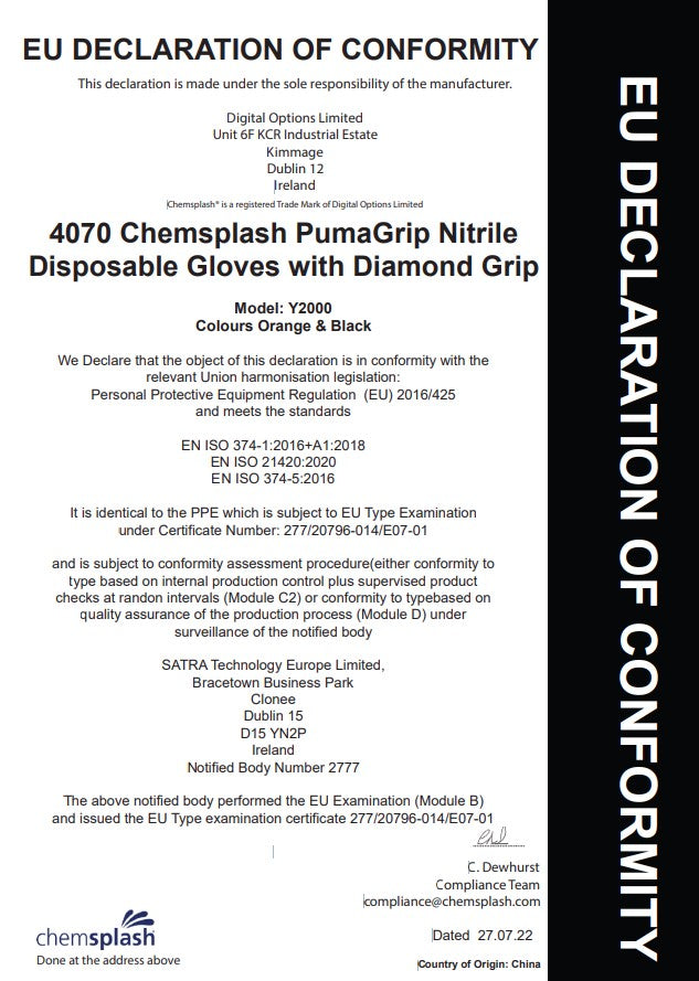 PumaGrip Orange Nitrile Gloves 4070