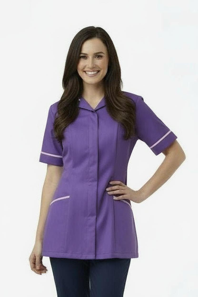 Purple with Lilac trim Ladies Round Collar Tunic