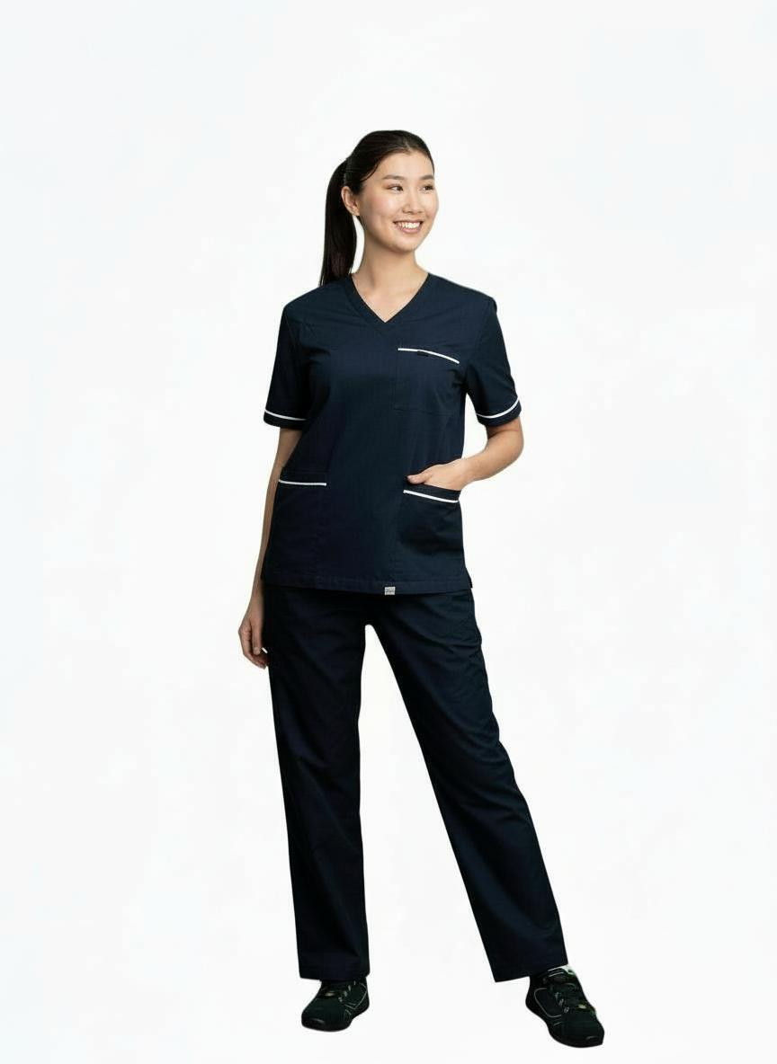 PhilTex Contrast Trim Scrub Top Navy/White