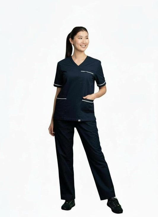 PhilTex Contrast Trim Scrub Top Navy/White