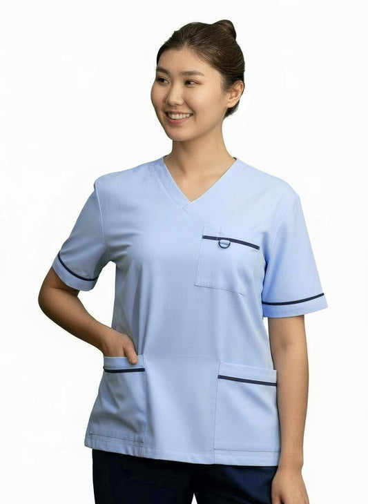 PhilTex Contrast Trim Scrub Top Sky/Navy