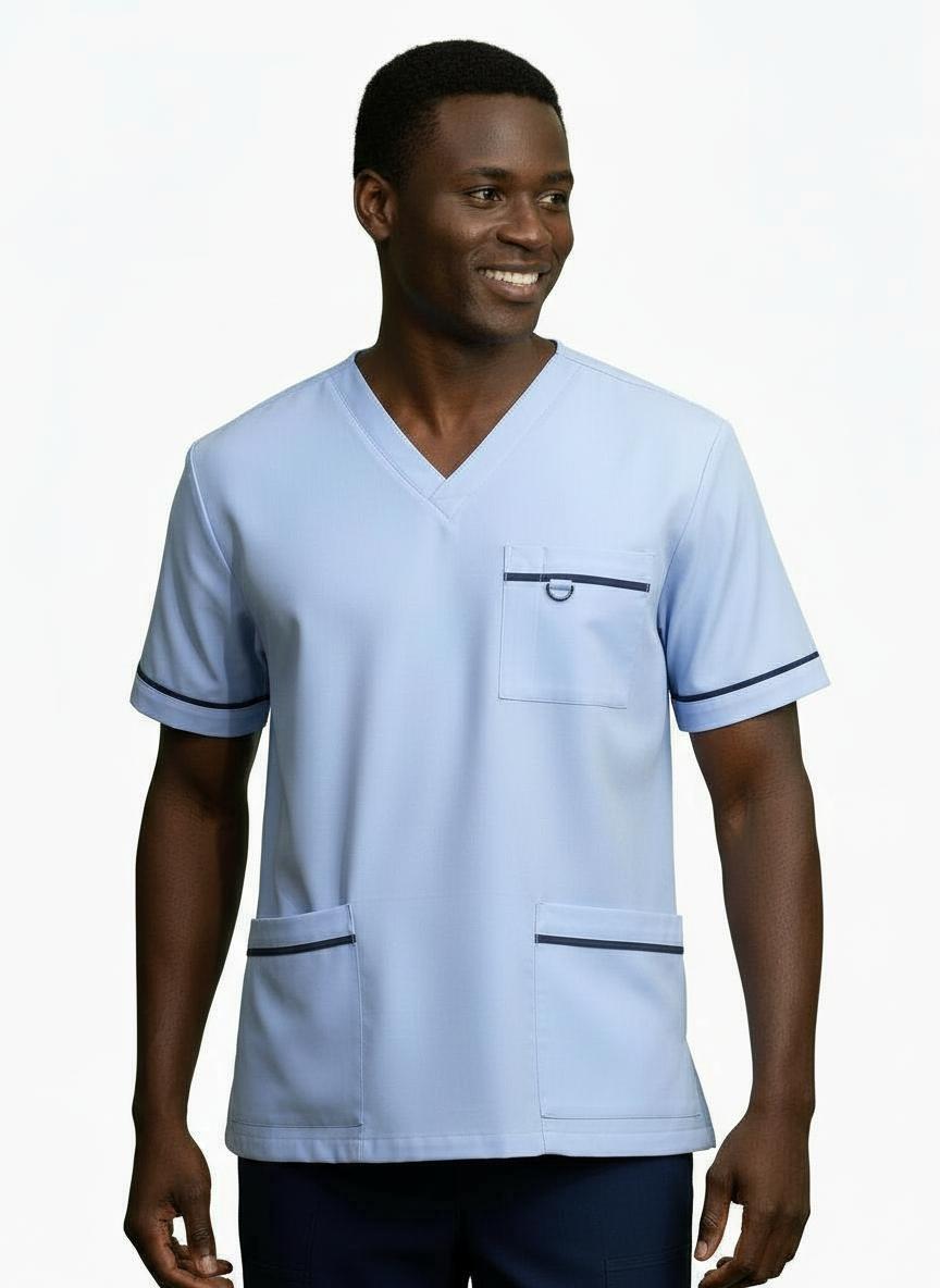 PhilTex Contrast Trim Scrub Top Sky/Navy