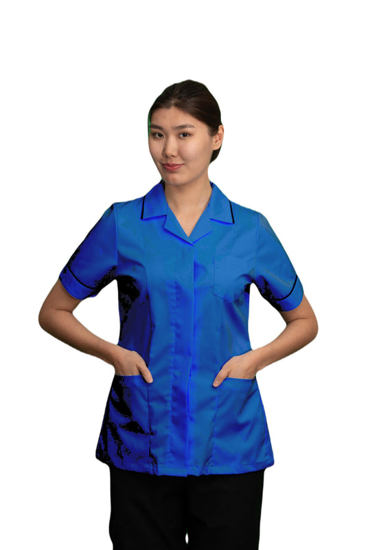Royal Blue and Navy Ladies Reverse Collar Tunic