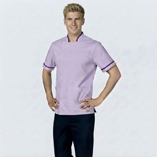 Mens Chinese Collar Tunic Lilac with Purple Trim