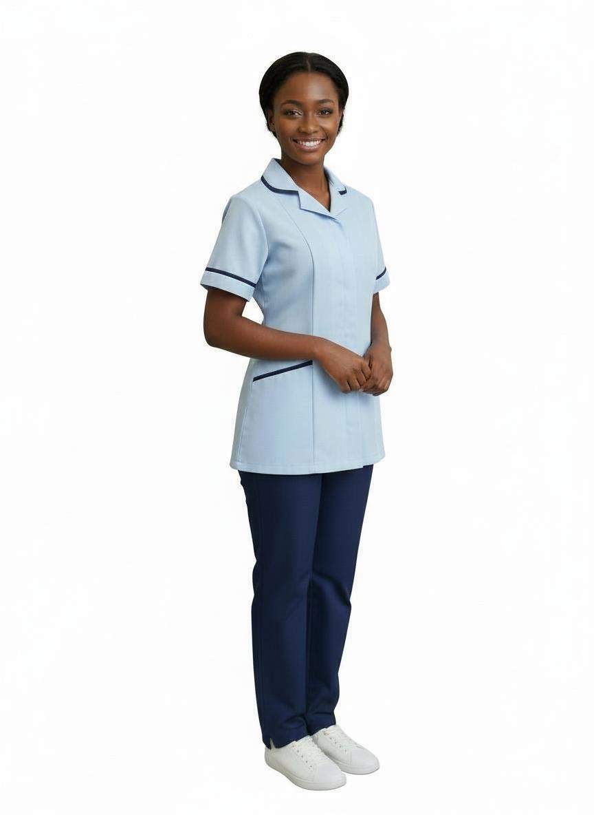 Sky with Navy trim Ladies Round Collar Tunic