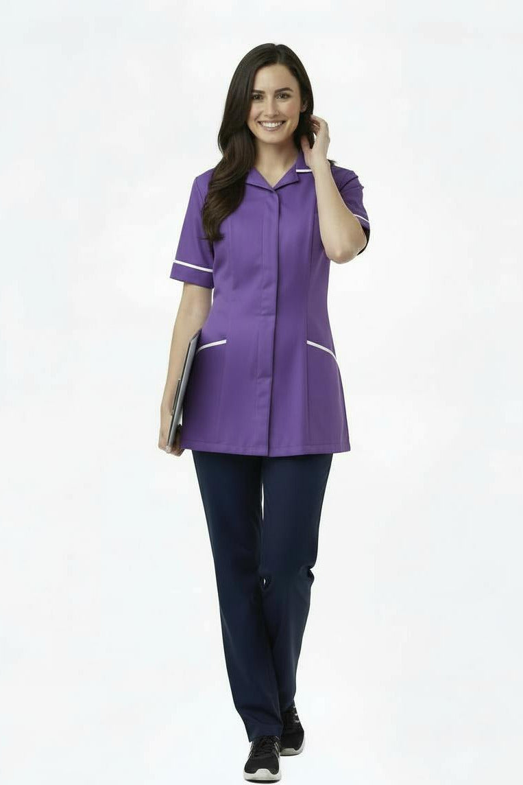 Purple with Lilac trim Ladies Round Collar Tunic