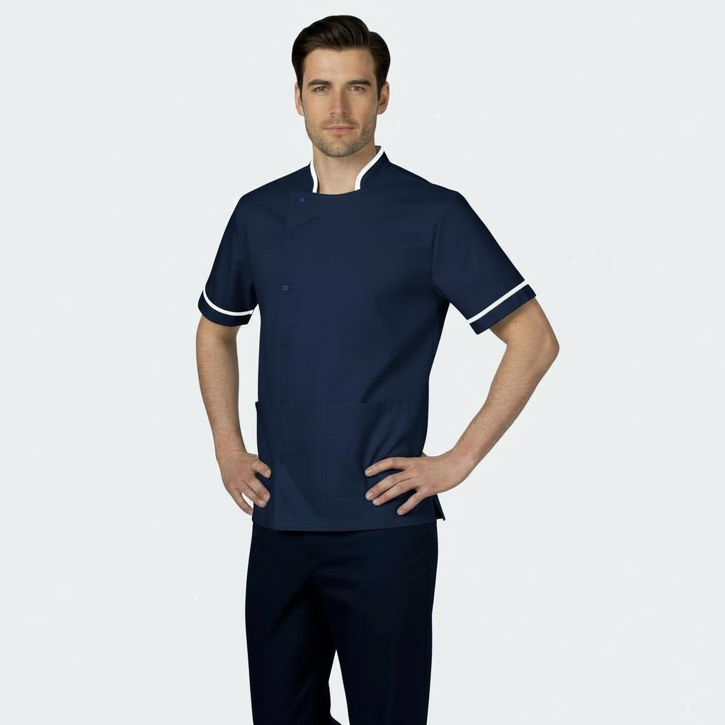 Mens Navy  Chinese Collar Tunic