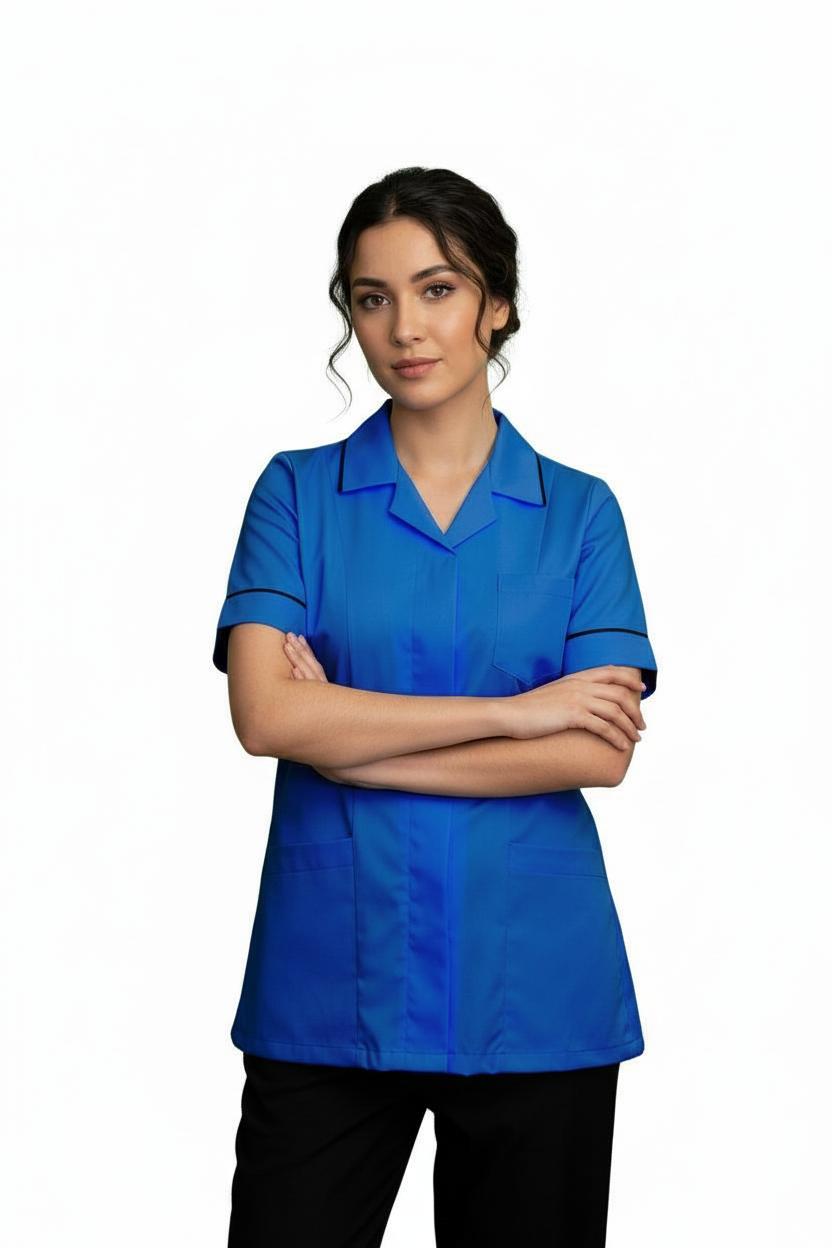 Royal Blue and Navy Ladies Reverse Collar Tunic