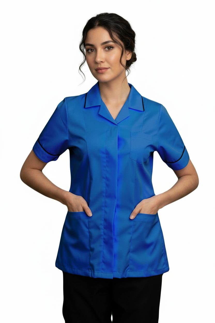 Royal Blue and Navy Ladies Reverse Collar Tunic