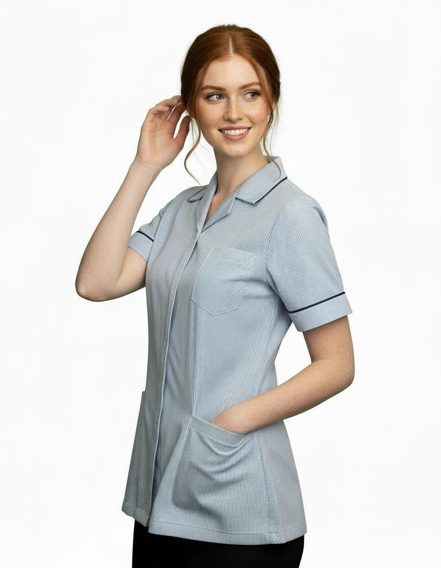 Blue stripe Ladies Reverse Collar Tunic