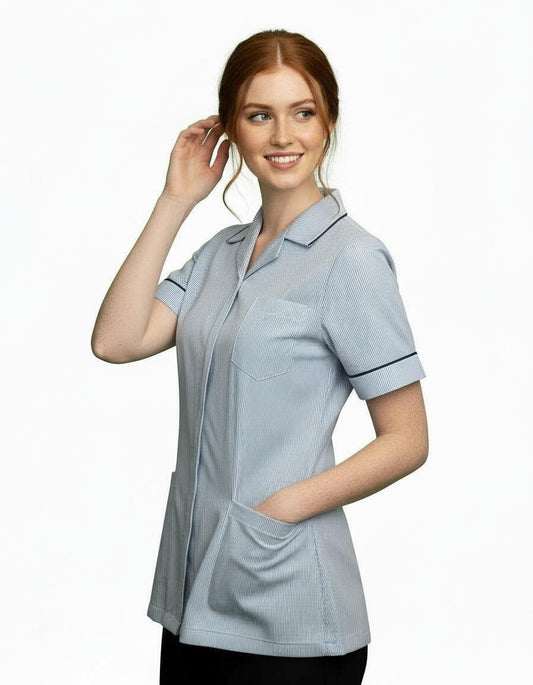 Blue stripe Ladies Reverse Collar Tunic