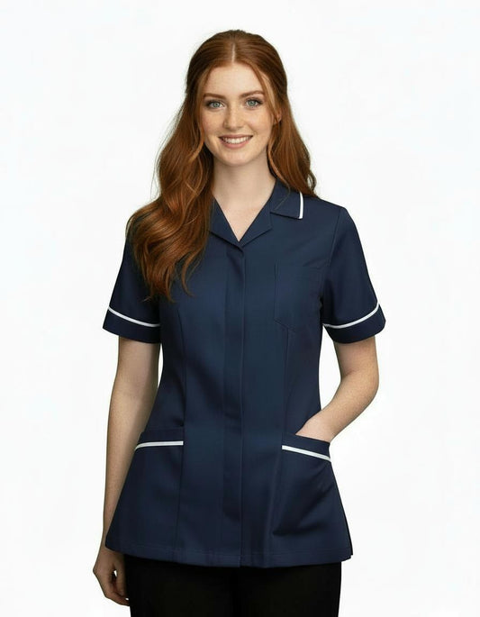 Navy and White Ladies Reverse Collar Tunic