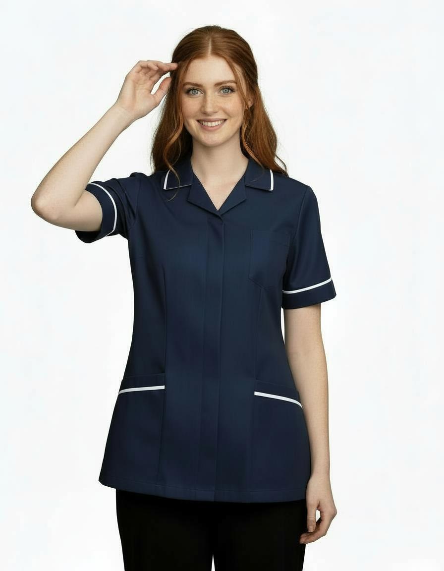 Navy and White Ladies Reverse Collar Tunic
