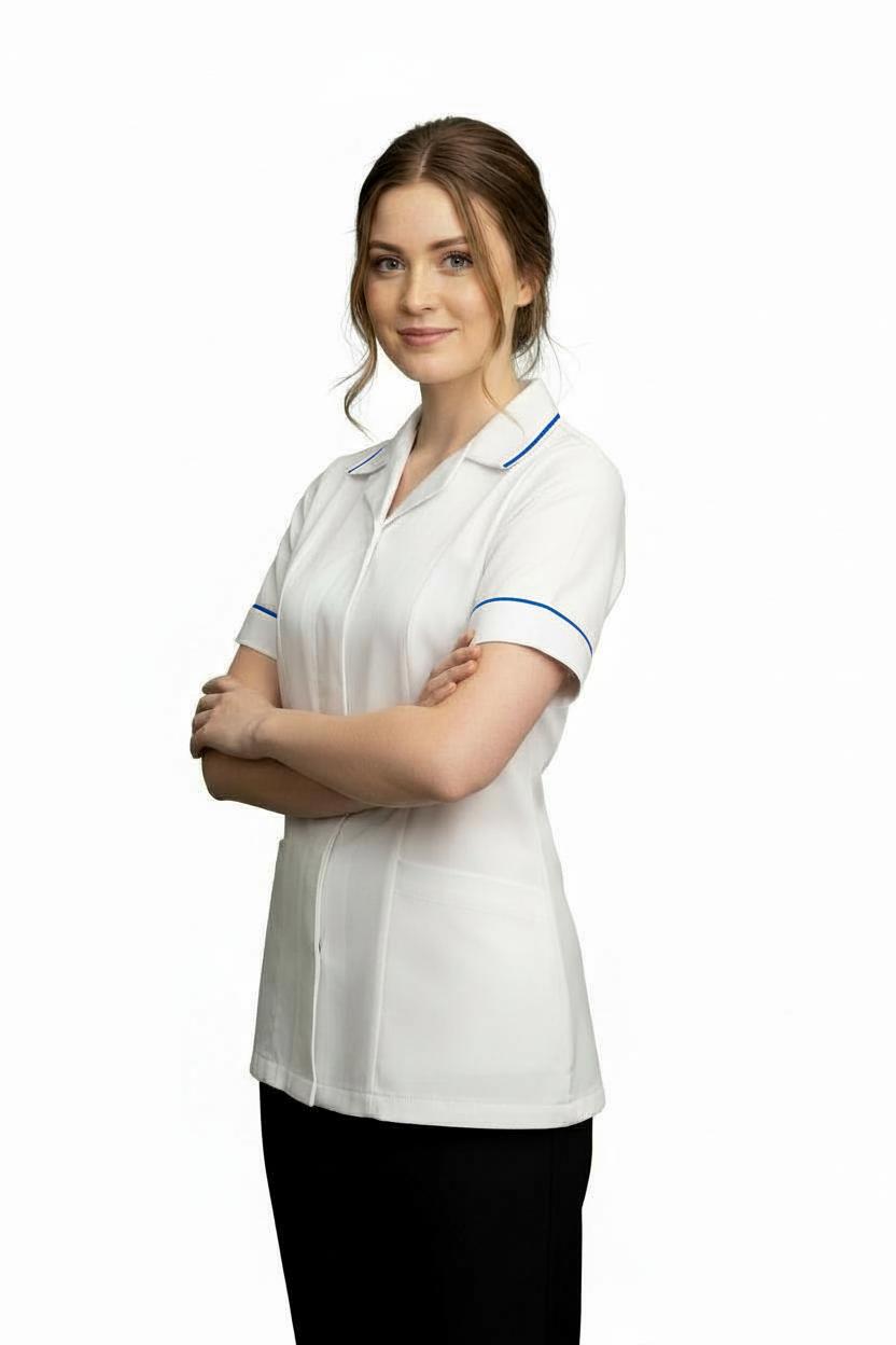 Ladies Reverse Collar Tunic White with metro trim