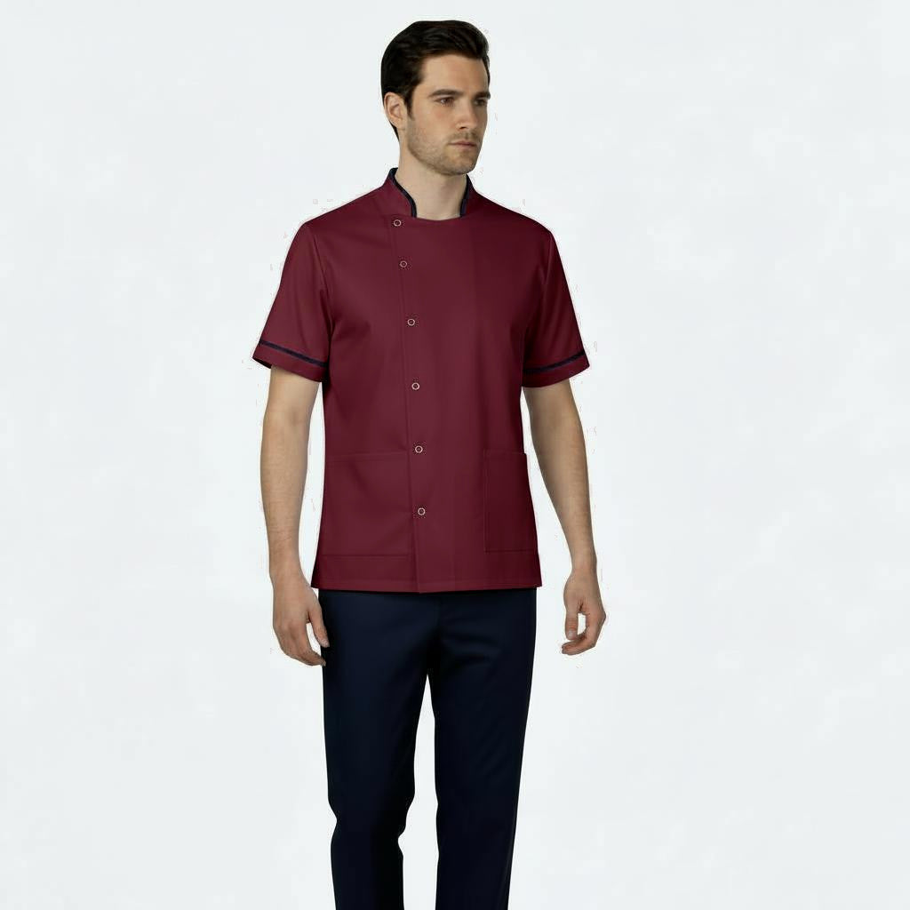 Mens Chinese Collar Tunic Burgundy