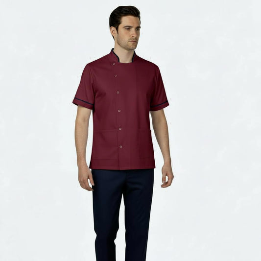 Mens Chinese Collar Tunic Burgundy