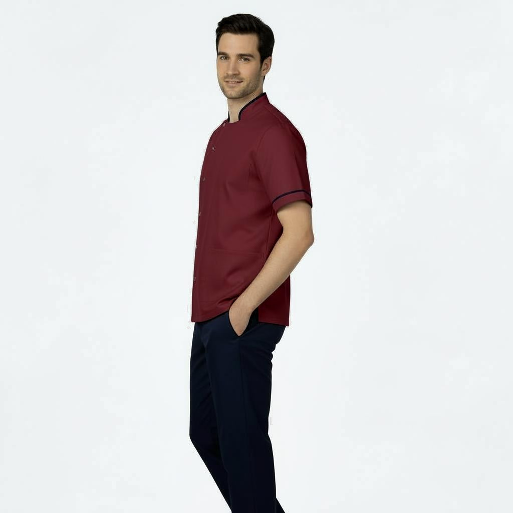 Mens Chinese Collar Tunic Burgundy